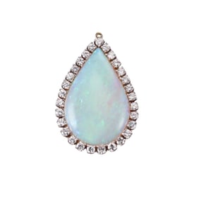 14k Gold Opal Diamond Teardrop Pendant