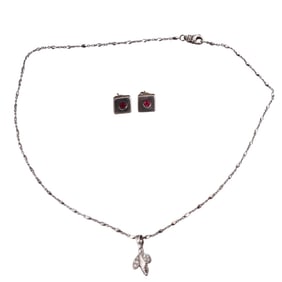 Robin Rotenier Sterling Silver Diamond Ruby Pendant Necklace Earrings Lot