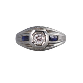 Art Deco 18k Gold Diamond Sapphire Ring
