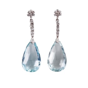 40ctw Aquamarine 18k Gold Diamond Drop Earrings