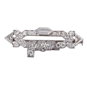 Art Deco Platinum Diamond Arrow Motif Brooch Pin