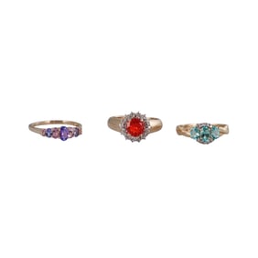14k Gold Diamond Fire Opal Gemstone Ring Lot of 3