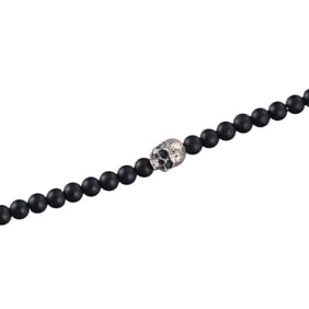 David Yurman Silver Jet Bead Skull Bracelet