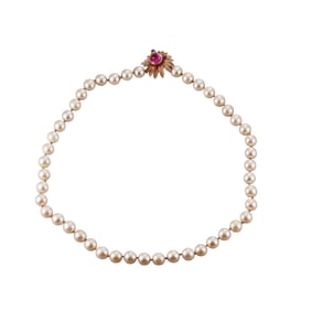 Mid Century 14k Gold Diamond Pink Sapphire Pearl Necklace