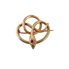 Antique Victorian 18k Gold Ruby Snake Serpent Brooch Pin
