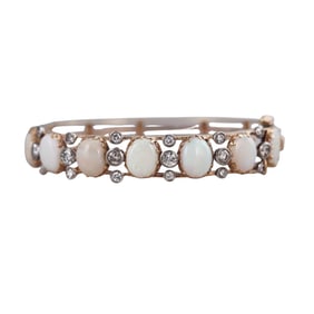 Vintage 14k Gold Opal Diamond Bangle Bracelet
