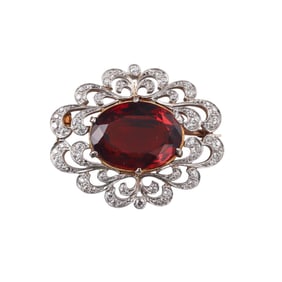 Tiffany & Co Antique 18k Gold Platinum Diamond Garnet Brooch Pin