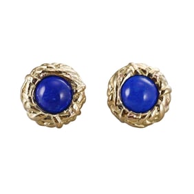 1970s 18k Gold Lapis Button Earrings