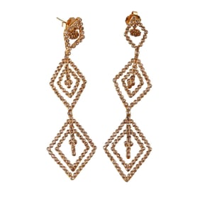 18k Gold Rose Cut Diamond Long Drop Earrings
