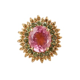 18k Gold Pink Tourmaline Citrine Peridot Cocktail Ring
