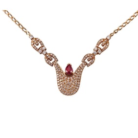 18k Gold Diamond Ruby Pendant Necklace