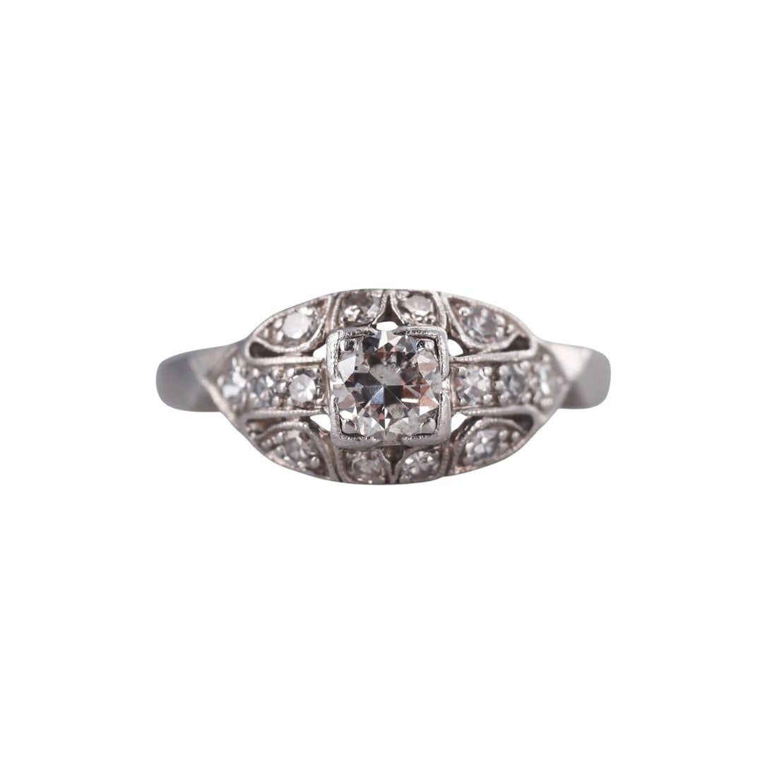 Art Deco Platinum Diamond Ring: Metal : Platinum Designer : Not Signed Gemstone : Diamonds approx. 0.50ctw Measurements : Ring size 6 1/2, top is 8.2mm Marked: : Tested - Plat. Weight: : 4 grams