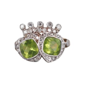 14k Gold Diamond Peridot Crown Ring