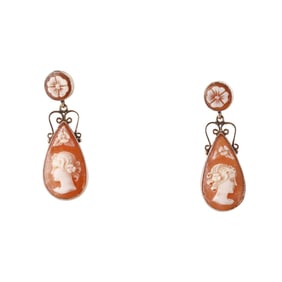 Antique 14k Gold Cameo Drop Earrings