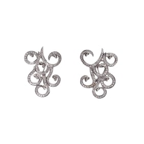 18k Gold 2.48ctw Diamond Swirl Motif Earrings