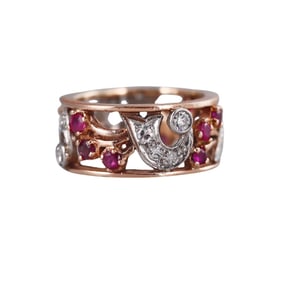 Retro 18k Gold Diamond Ruby Band Ring
