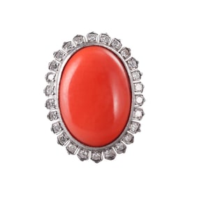 14k Gold Coral Diamond Large Cocktail Ring