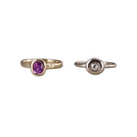 14k Two Tone Gold Diamond Pink Gemstone Ring Lot of 2