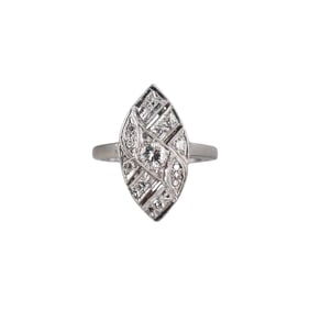 Art Deco 14k Gold Diamond Navette Ring