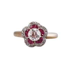 Antique Old European Diamond Ruby Gold Ring