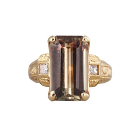 18k Gold 8.20ct Green Beryl Diamond Ring