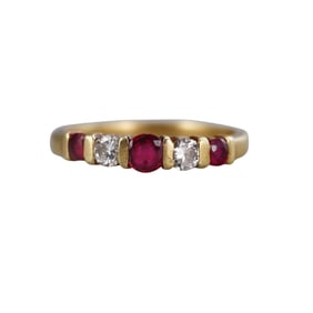 18k Gold Diamond Ruby Half Band Ring