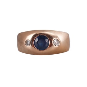 Antique 14k Gold Sapphire Diamond Gypsy Ring