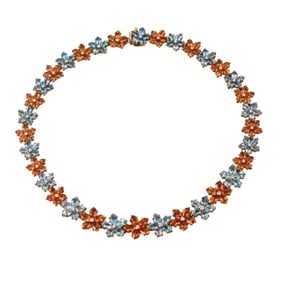 David Morris 18k Gold Citrine Blue Topaz Diamond Flower Necklace