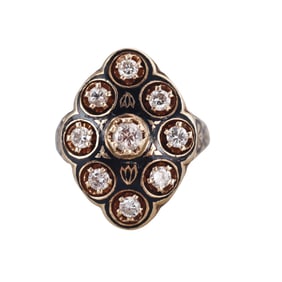 Vintage 14k Gold Diamond Enamel Ring