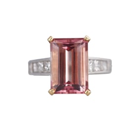 18k Gold Platinum 6.93ct Pink Tourmaline Diamond Ring