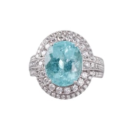 14k Gold 6ct Paraiba Tourmaline Diamond Ring
