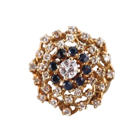 1960s 18k Gold Diamond Sapphire Dome Ring