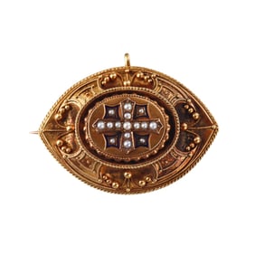 Antique Victorian 14k Gold Seed Pearl Locket Pendant Brooch