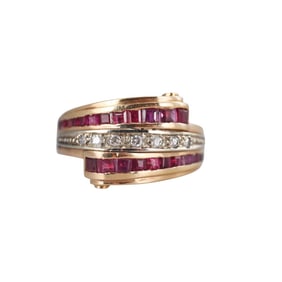 18k Gold Diamond Ruby Bypass Ring