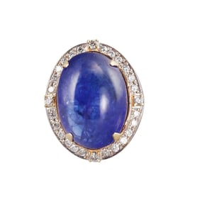 20.5ct Tanzanite Cabochon Diamond 18k Gold Cocktail Ring