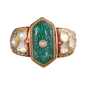 Indian Mughal High Karat Gold Diamond Emerald Enamel Bracelet