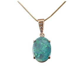 14k Gold Opal Diamond Pendant Necklace