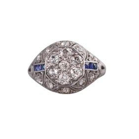 Art Deco Platinum Diamond Sapphire Dome Ring
