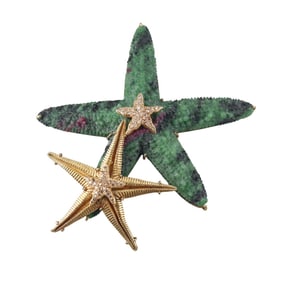 Large 18k Gold Diamond Druzy Gemstone Starfish Brooch Pendant