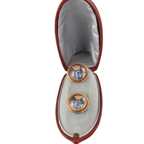 Antique Royal House of Bavaria Ducal Crystal 18k Gold Buttons