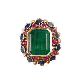 Buccellati 18k Gold 5ct Emerald Ruby Sapphire Ring