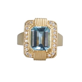 18k Gold Aquamarine Diamond Ring