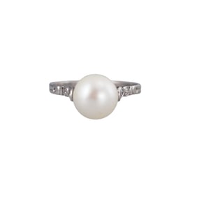Art Deco Platinum Diamond Pearl Ring