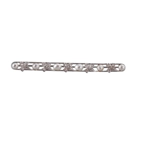 Art Deco Platinum Diamond Pearl Bar Brooch Pin
