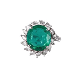 Certified 3.28ct Colombian Emerald Diamond Platinum Ring