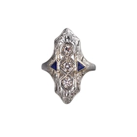 Art Deco 18k Gold Diamond Sapphire Ring