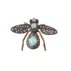 14k Gold Silver Opal Diamond sapphire Bee Insect Brooch Pendant