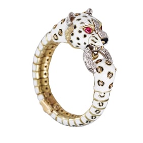 Frascarolo 18k Gold Diamond Ruby Enamel Leopard Bracelet