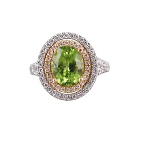 18k Gold Diamond Peridot Cocktail Ring