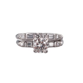 Mid Century Platinum Diamond Engagement Ring Wedding Band Set